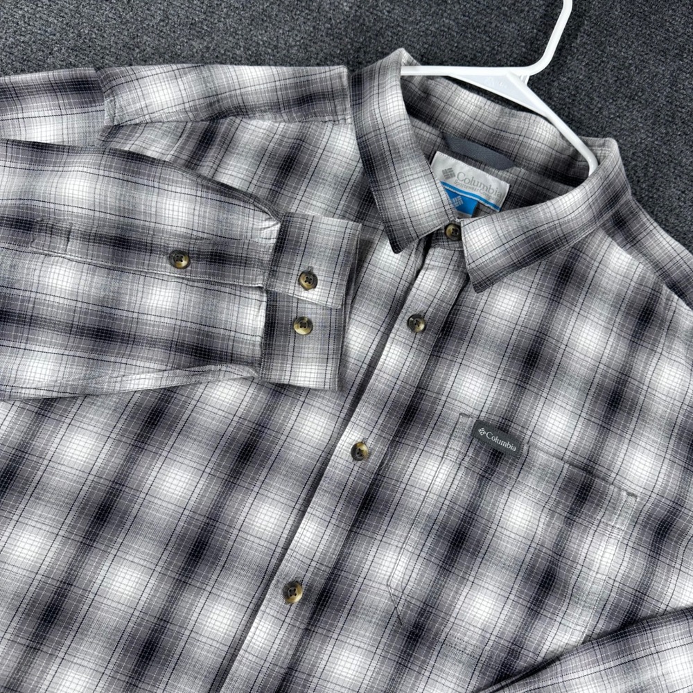 Columbia Button Down Shirt Mens XXL 2XL Gray Plaid Long Sleeve Casual Outdoor